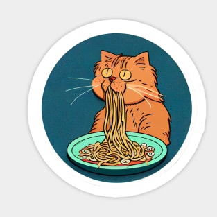 Cat Chowing Down on Spaghetti Sticker
